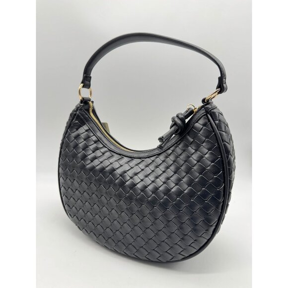 Macy's On 34th woven faux-leather shoulder hobo crossbody bag - Black - Picture 3 of 13